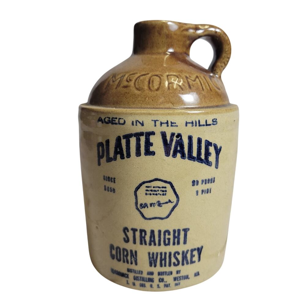 Vintage McCormick Platte Valley Corn Whiskey  Crock Jug 1 Pint